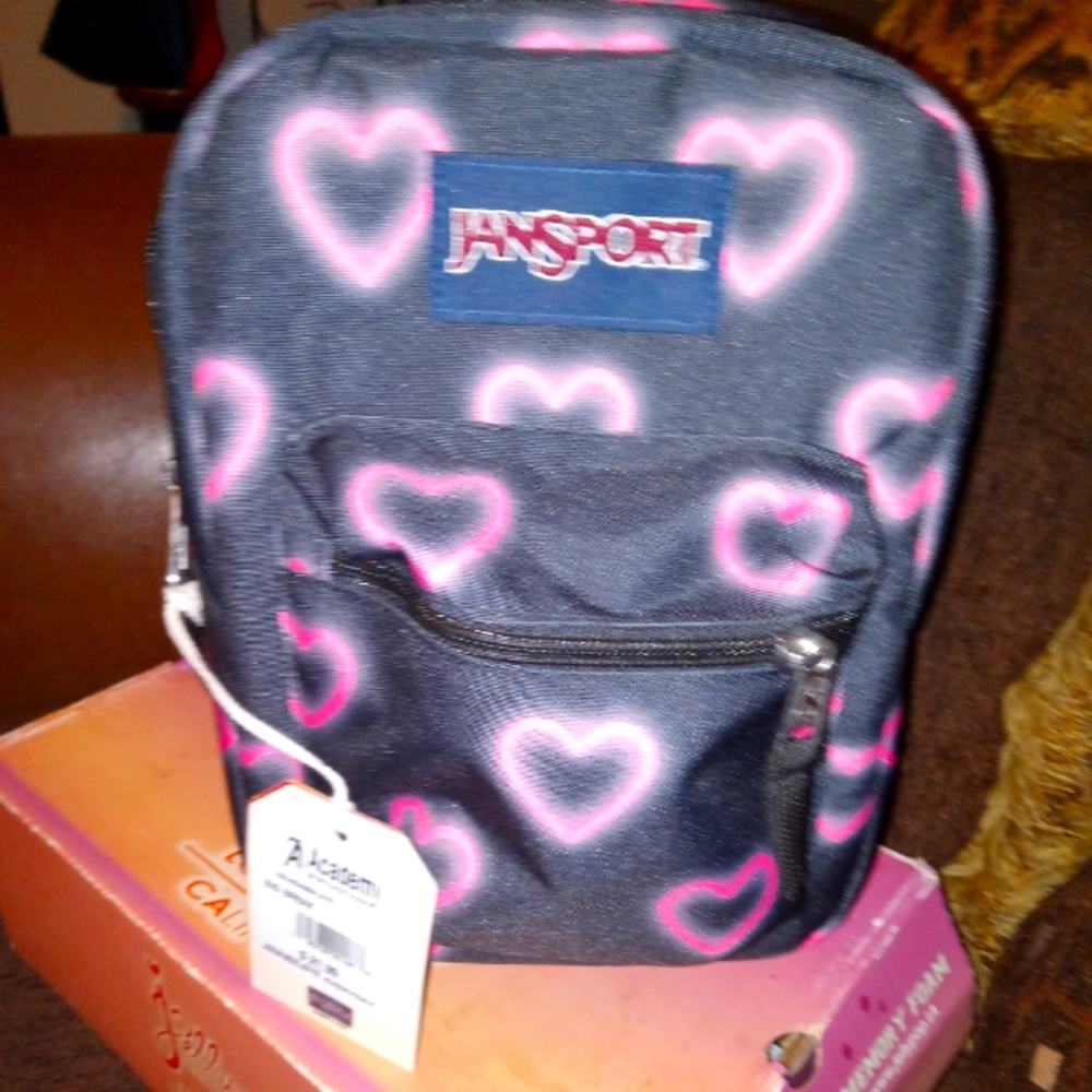 JanSport Black and Pink Heart Pattern Bag/lunchbox